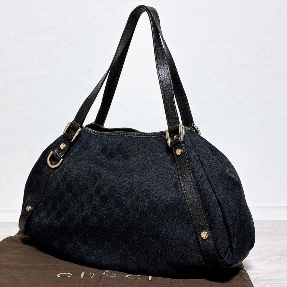 Gucci Black Jacquard Signature Shoulder Bag with Gold Hardware